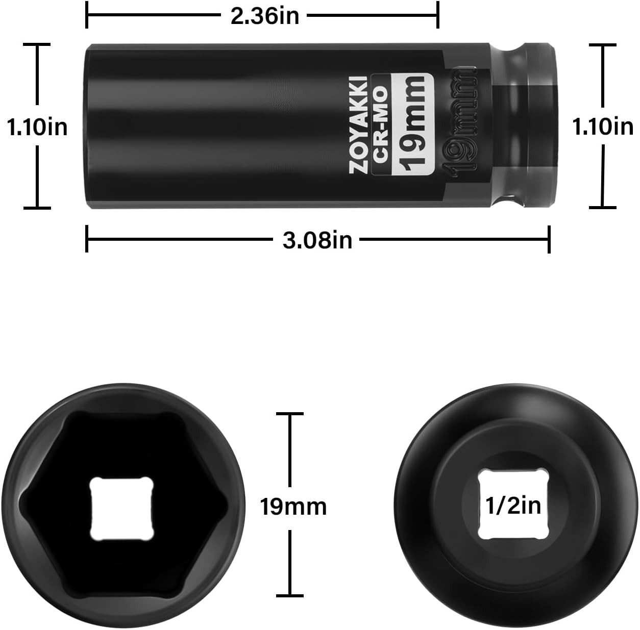 19mm 1/2" Drive Deep Socket - Chrome Molybdenum, Anti-Slip Design for Stability