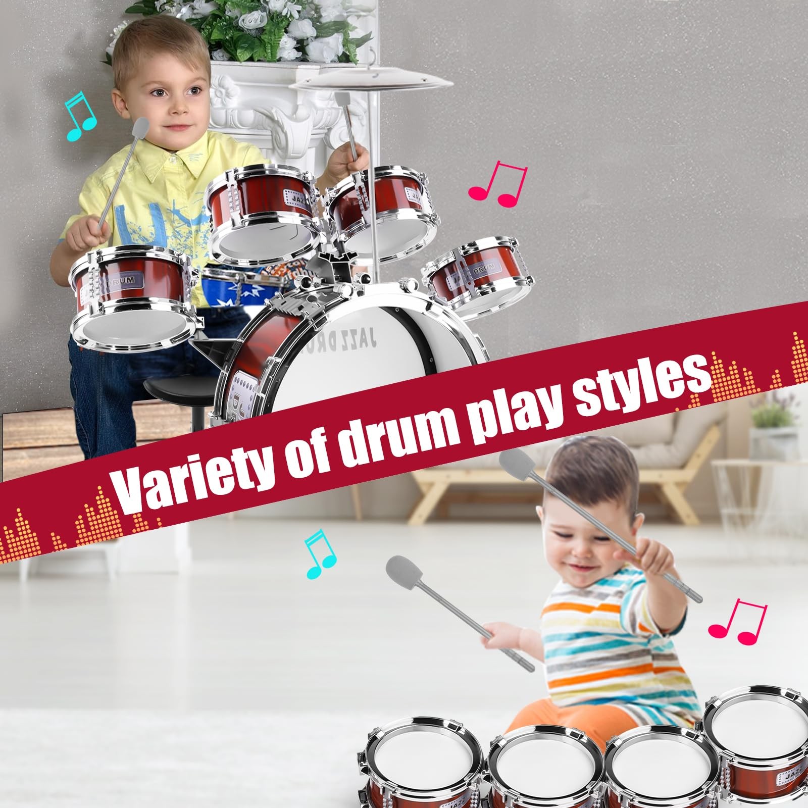Kids Drum Set for Toddlers 1-3 3-5 - Musical Instruments Toys Drum Kit 9 Pcs ...