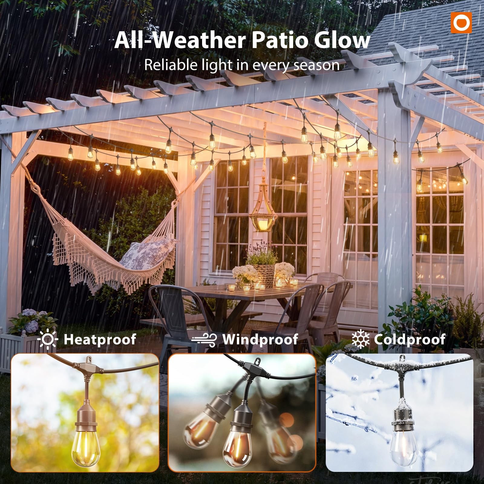 Outdoor String Lights 200FT LED Waterproof Remote Dimmable Edison Bulb addlon