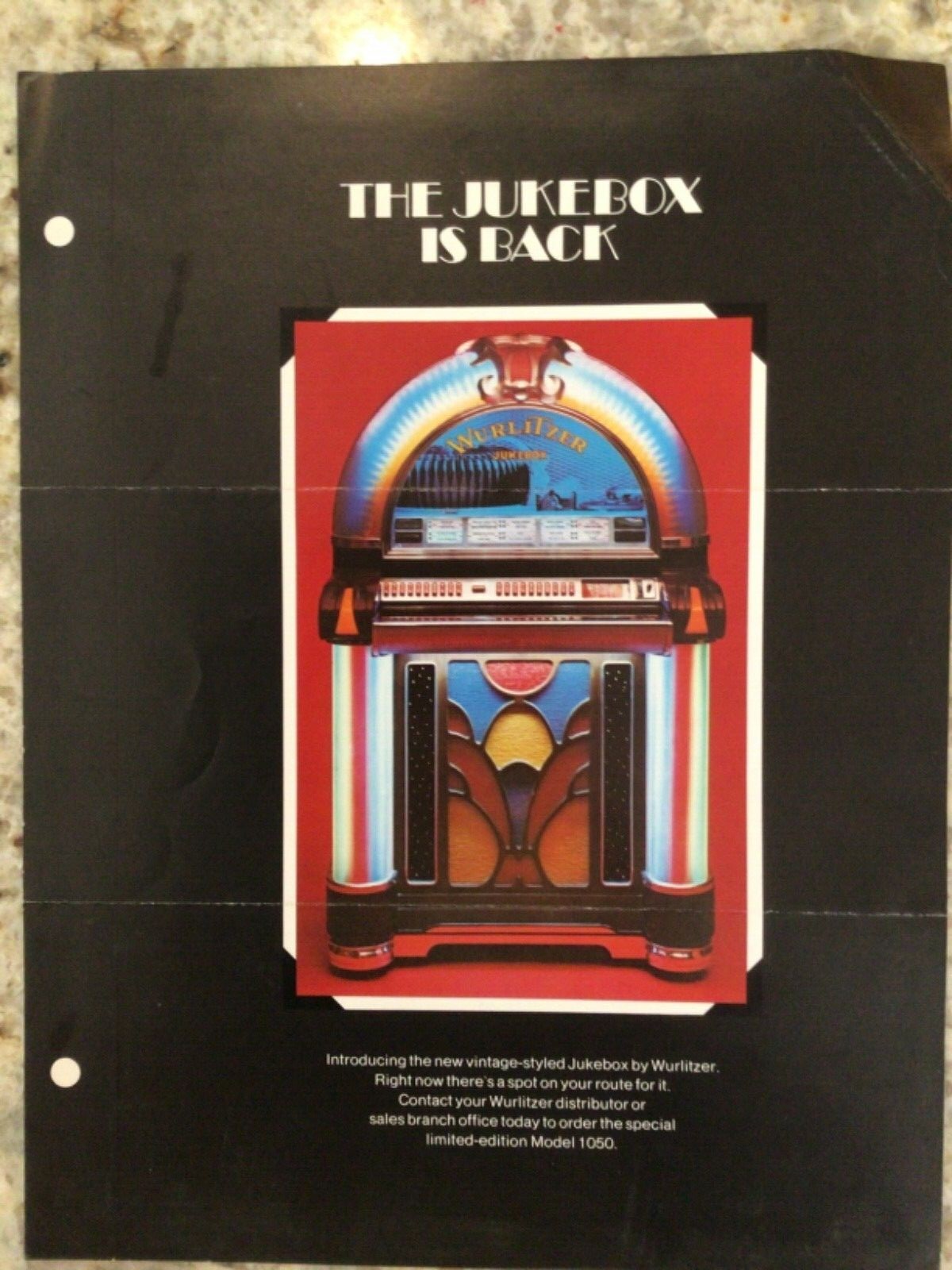 Wurlitzer 1050 jukebox brochure