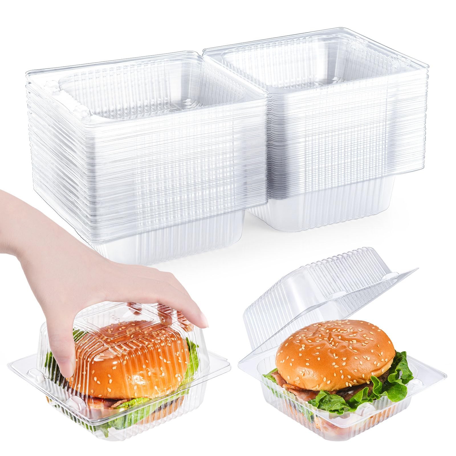 Heavy Duty Plastic Clear Clamshell Food Containers with Lids Disposable Hinged