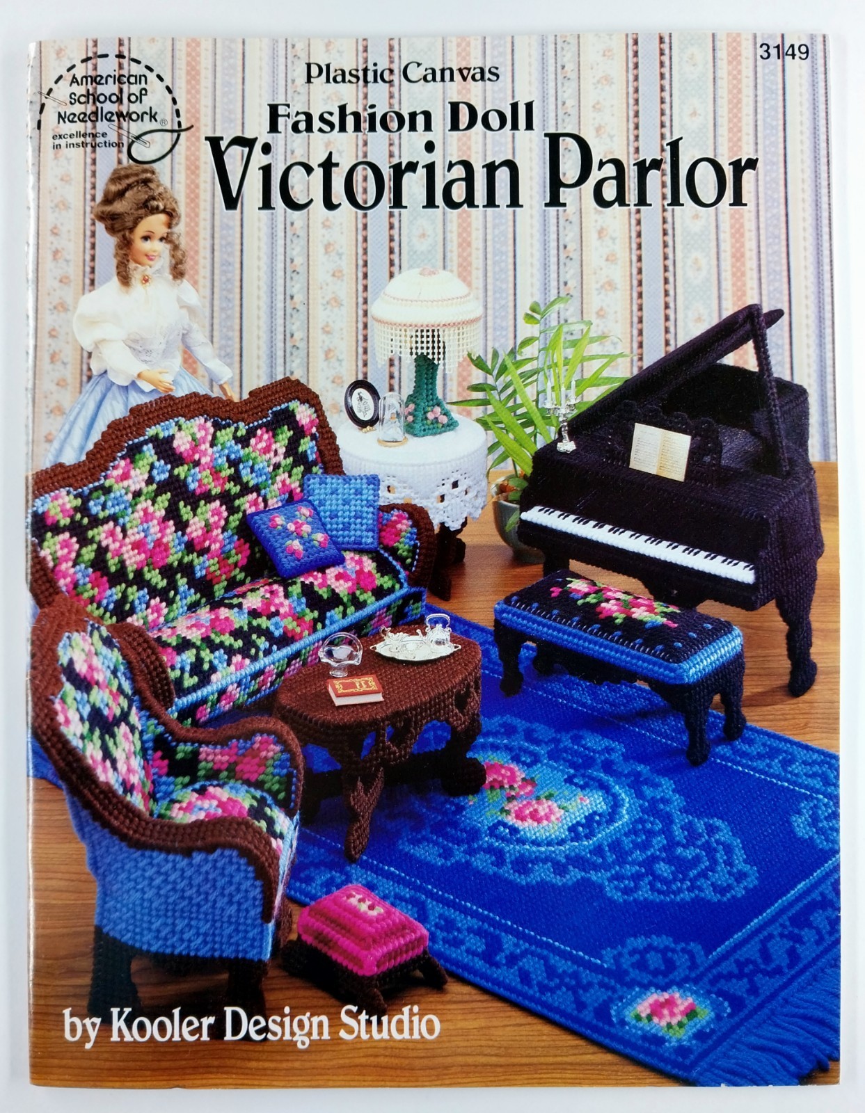 Plastic Canvas Fashion Doll Victorian Parlor ASN 3149 Grand Piano Furniture Rug