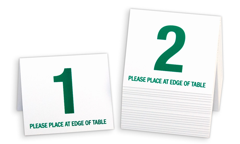 Plastic Table Numbers 1-20, Tent Style, White w/ Green Number, Free shipping