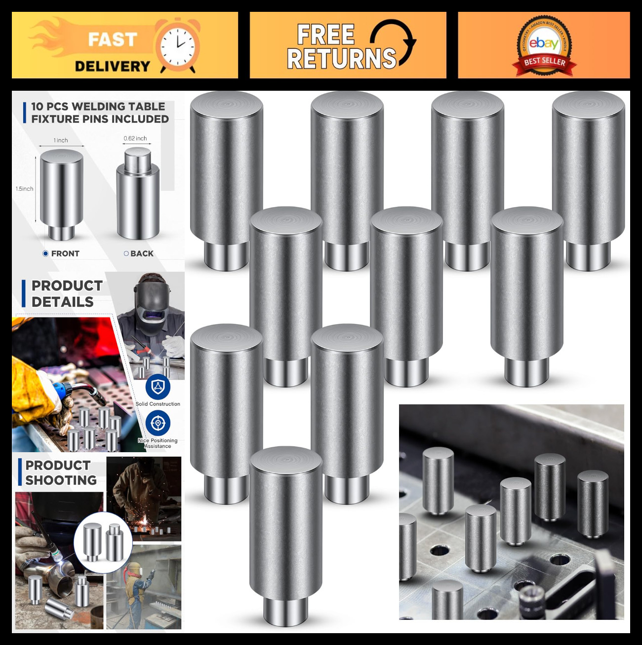 10 Pcs Welding Table Fixture Pins 5/8" x 1" x 1.5" Quick Setup Alignment Kit