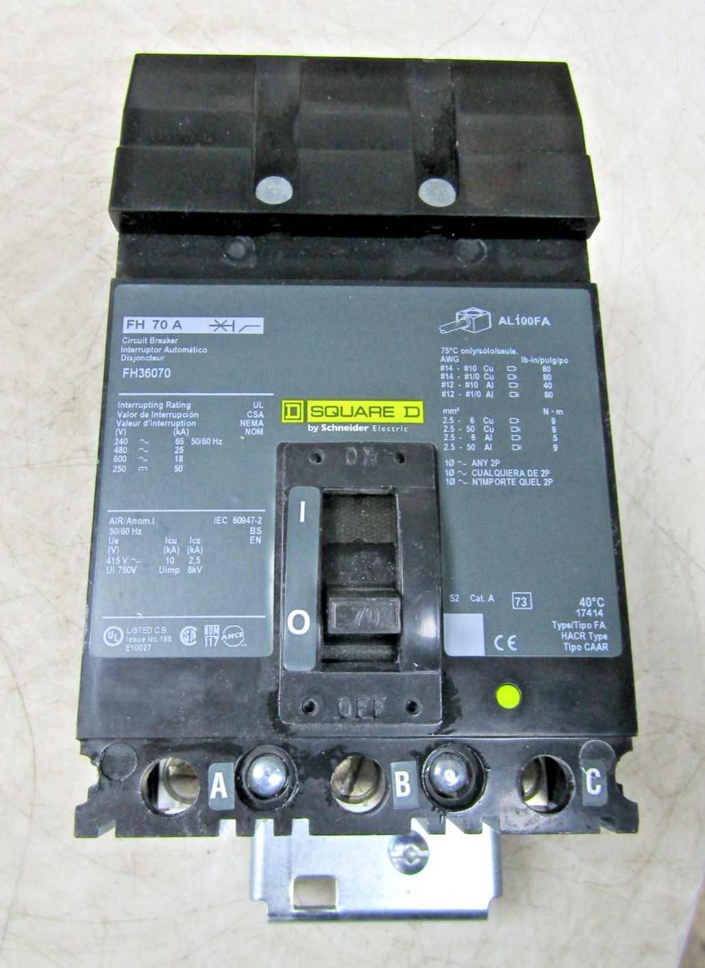 💥SQUARE D 70 AMP I-LINE CIRCUIT BREAKER 3 POLE 600 VAC FH36070