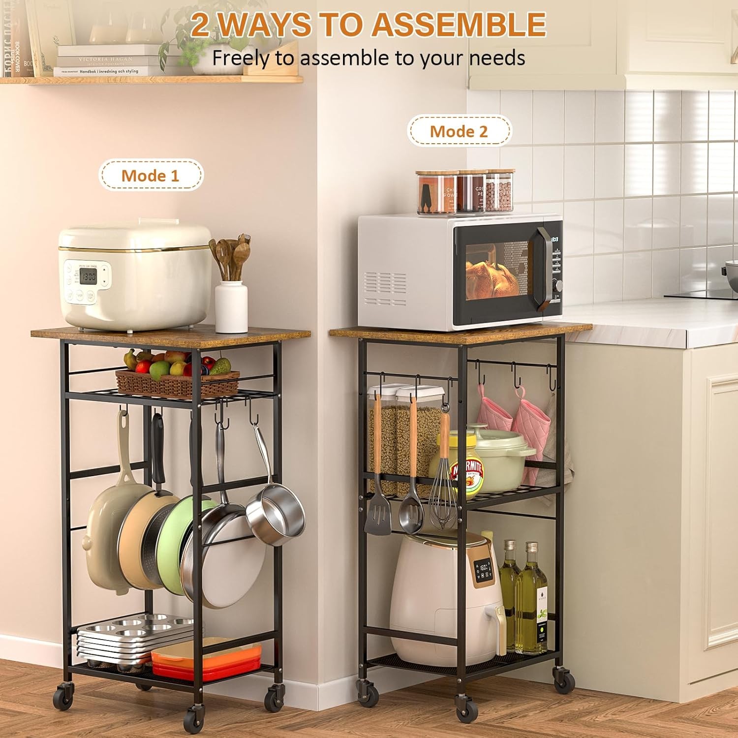 Rolling Kitchen Microwave Cart 3 Tier Microwave Table Stand W/ Adjustable Shelf