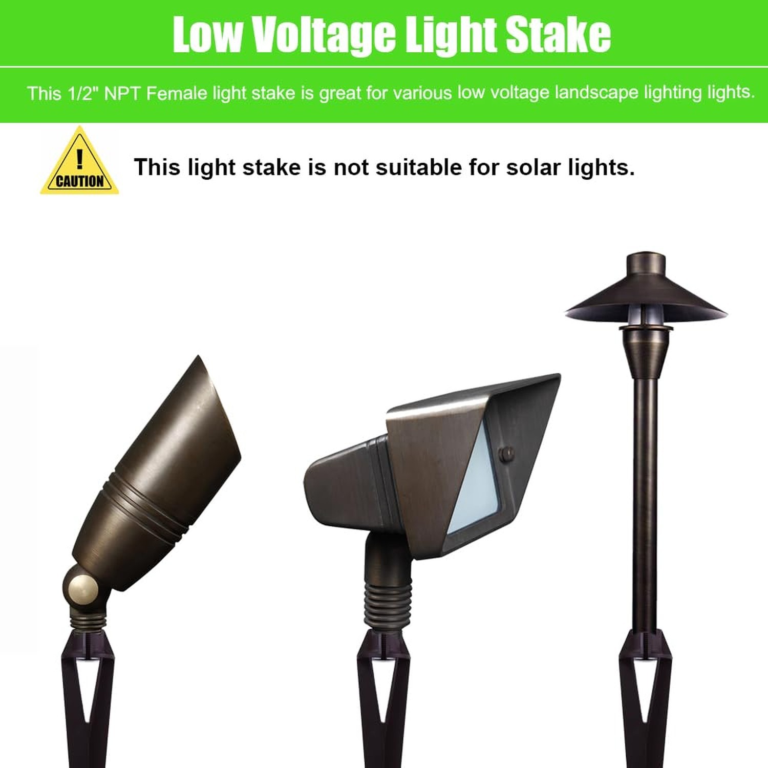 Landscape Lighting Stakes, 1/2 NPT Female Thread, 8.6 Inch Solid Plastic Spik...