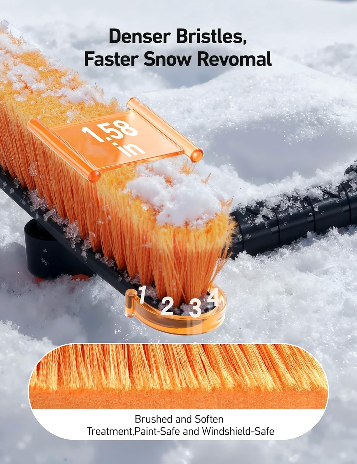 Thick-Bristled Snow Brush & Ice Scraper Combo - Ultimate Winter Tool (Orange)