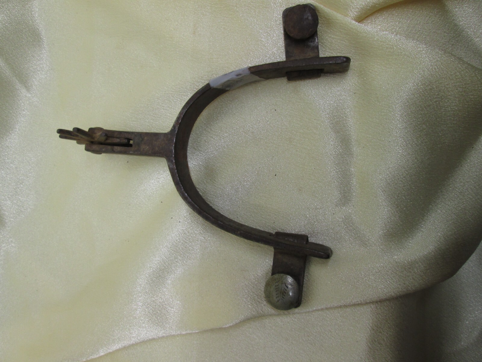 Very Old Single Iron ENGRAVED SILVER BUTTON Spur Silver has been removed