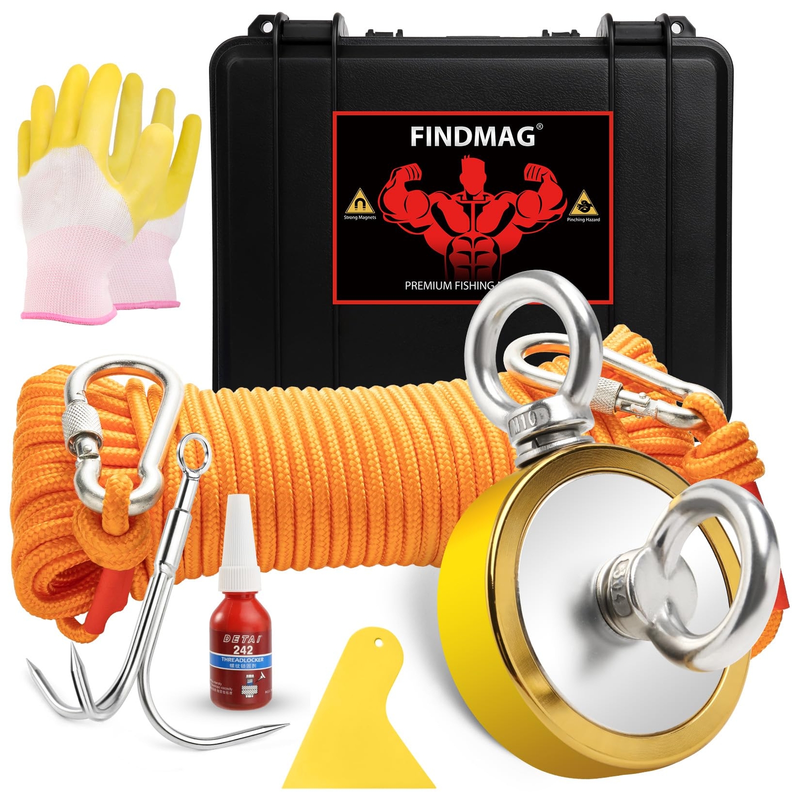Double Sided 1000 lbs Pulling Force Magnet Fishing Kit with Case 2.95" Diamet...