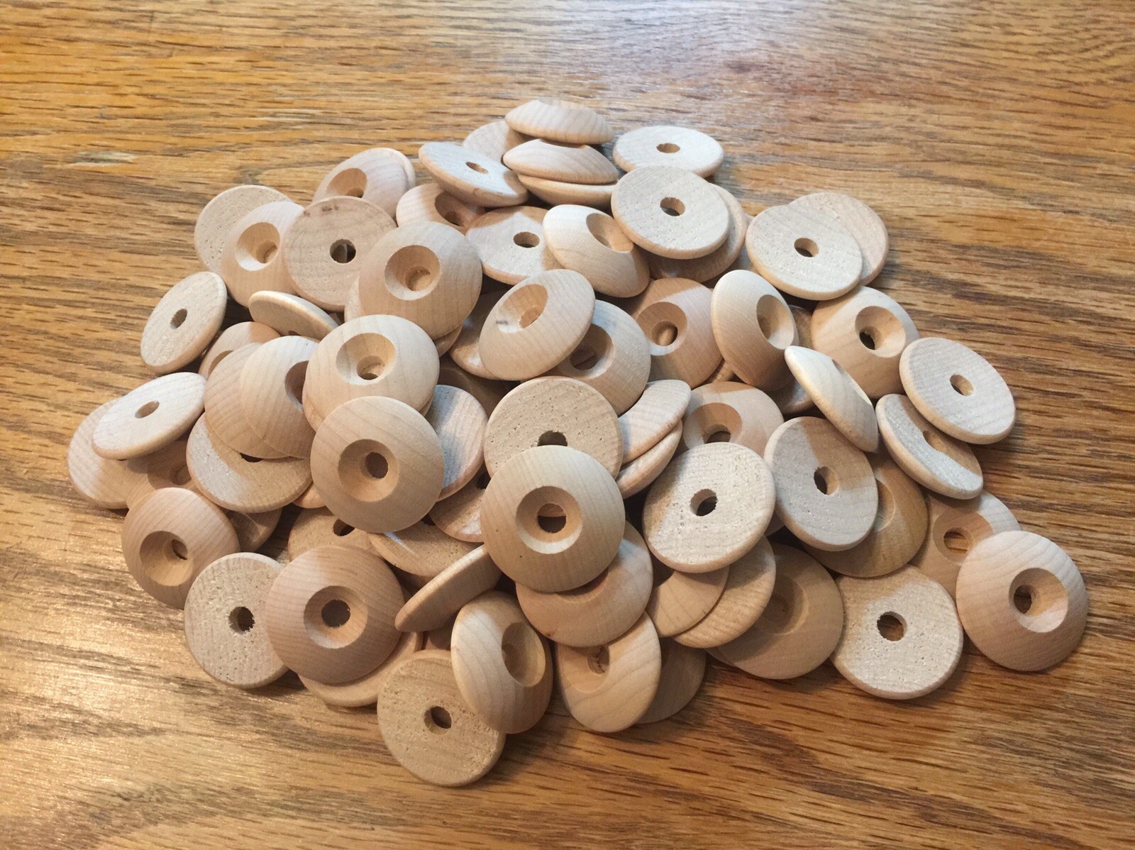 1" Maple Piano Soundboard Buttons - 100 pieces (wooden washers)