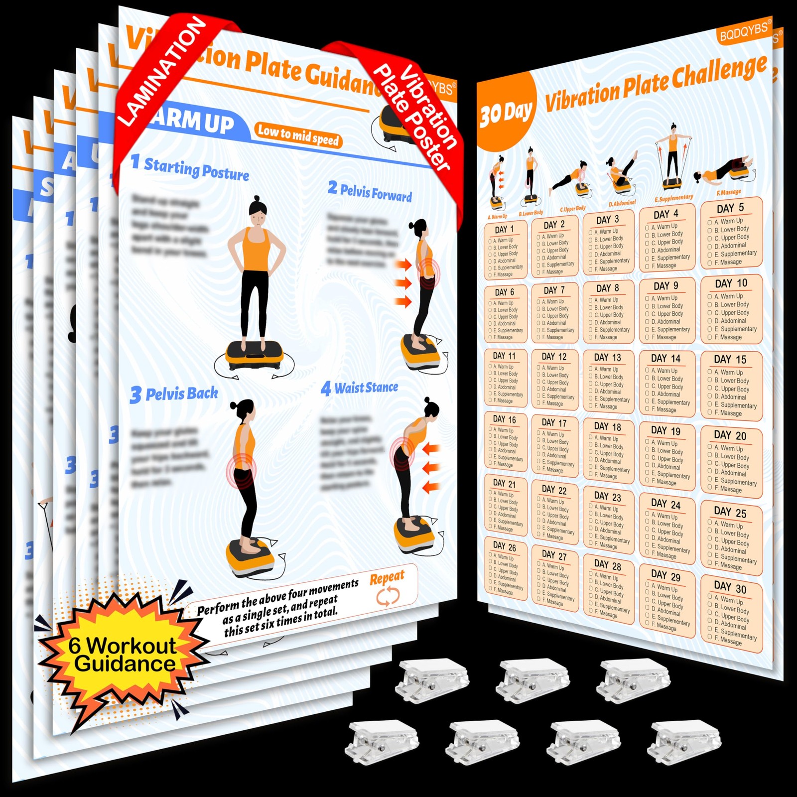 Vibration Plate Exercise Machine Poster - 6 Workout Guidance & 2 Pcs Colorful