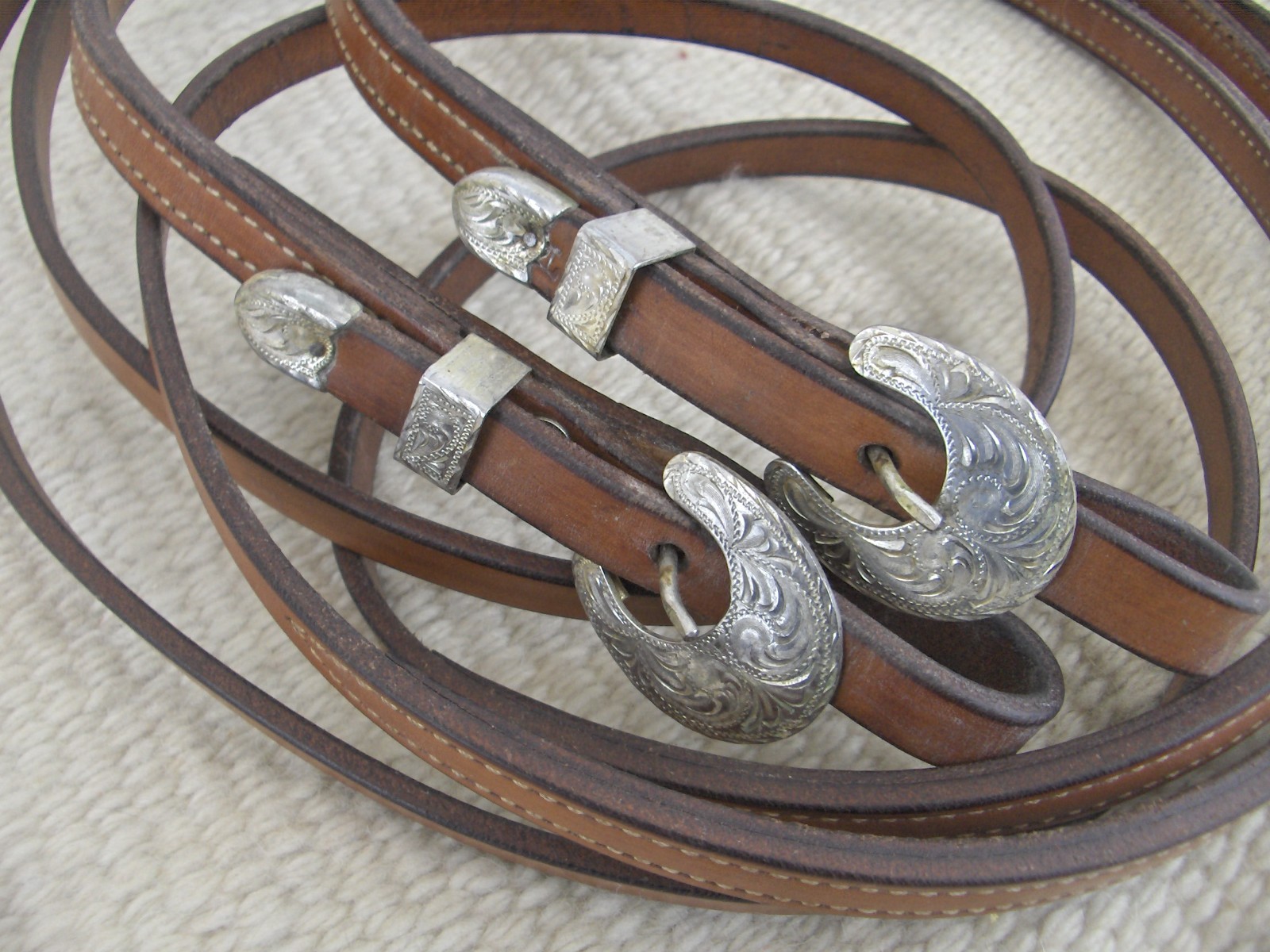WESTERN SPLIT REINS with SILVER BUCKLES for HEADSTALL/BRIDLE