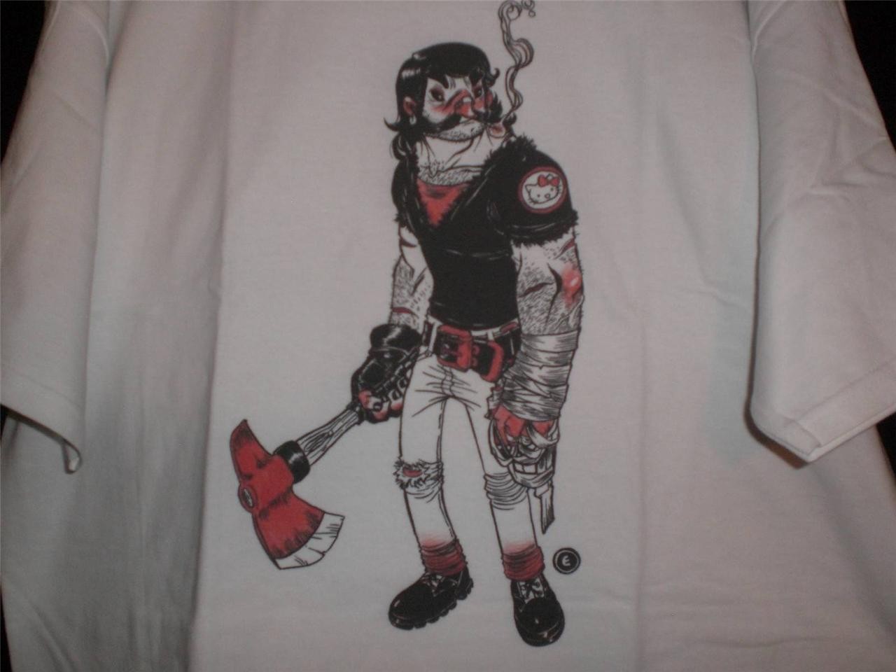 TeeFury Inklings  XLARGE "Butcher" Design by Ed Viera Hello Kitty Shirt WHITE