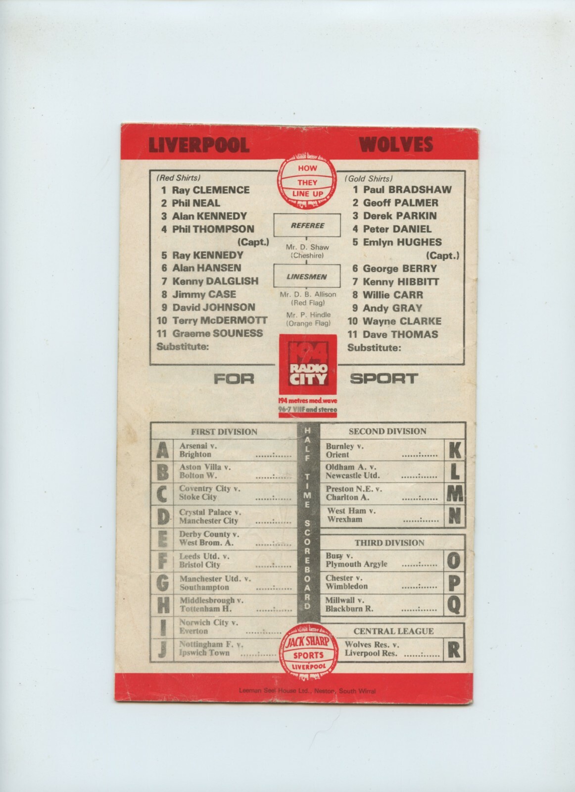 November 1979 Liverpool Reds Wolverhampton Wanderers Soccer Program