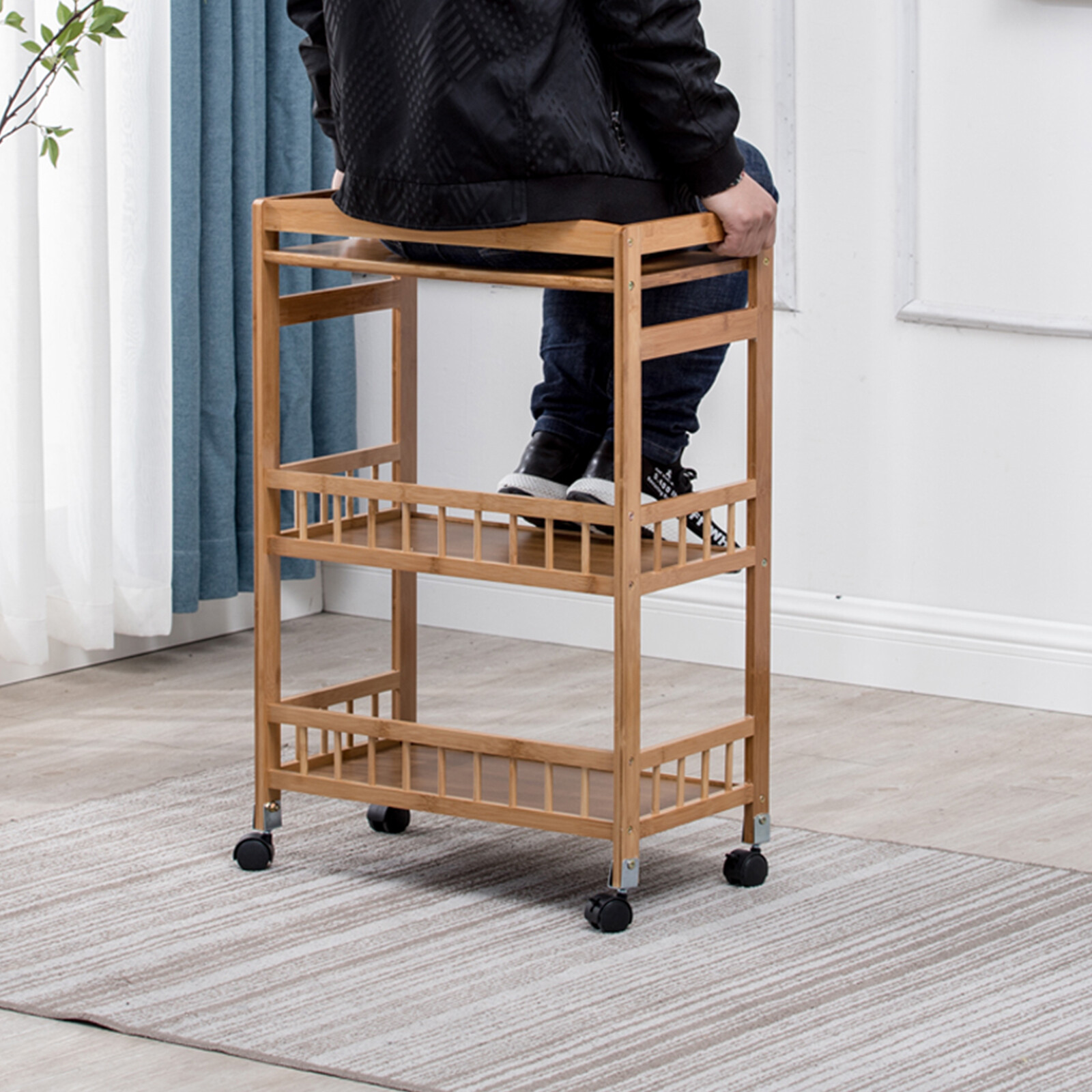 3-Tier Kitchen Serving Cart Rolling Serving Cart Mobile Serving Cart With Fence