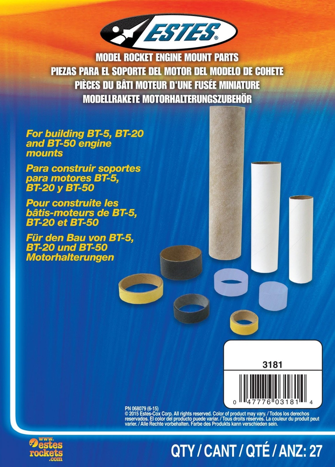 Estes 3181 BT5, BT20, BT50 Engine Mount Parts for Model Rockets (27 Piece)