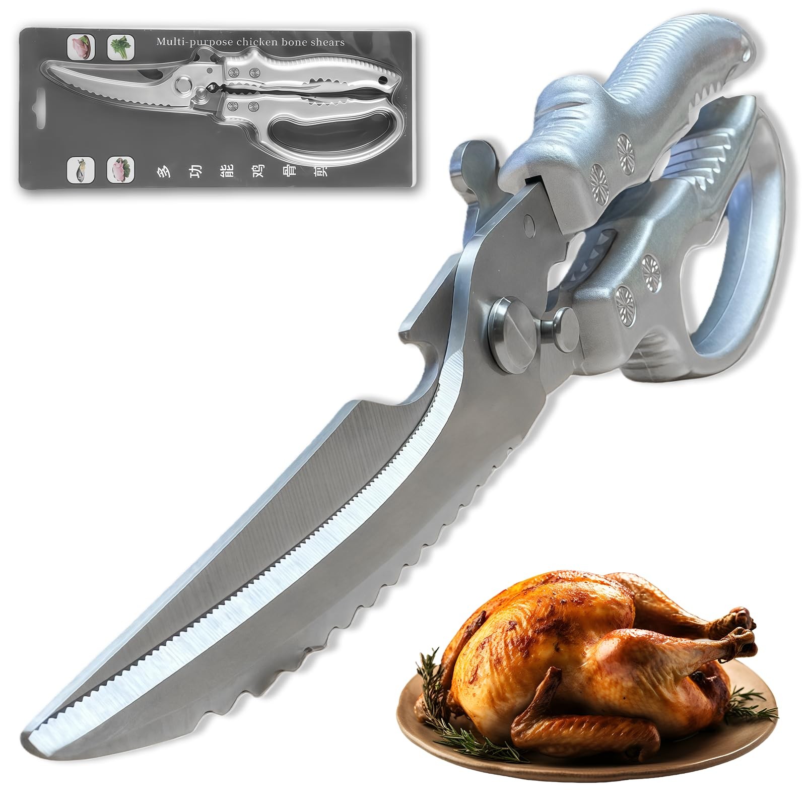 Heavy Duty Poultry Shears - Kitchen Shears with Non-Slip Handle & Safety Lock...
