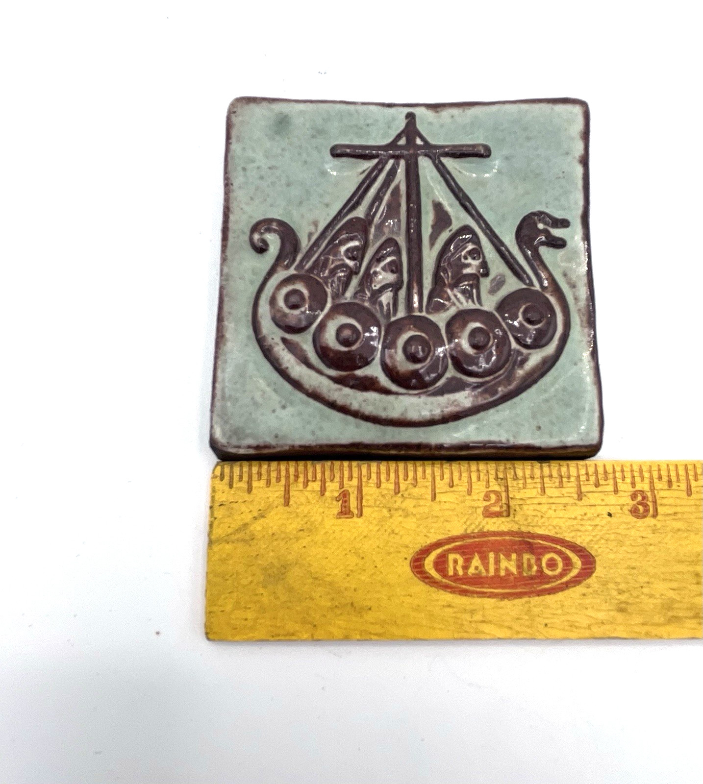 Viking Ship/Warriors THYSSEN Keramik Danmark Small Glossy Terracotta Tile #136