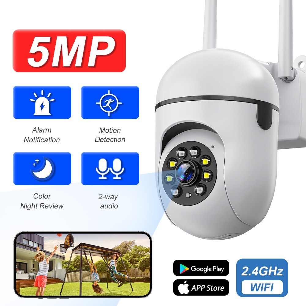 5PCS PTZ Wireless WIFI Security Camera 5MP Home System Color Night Vision