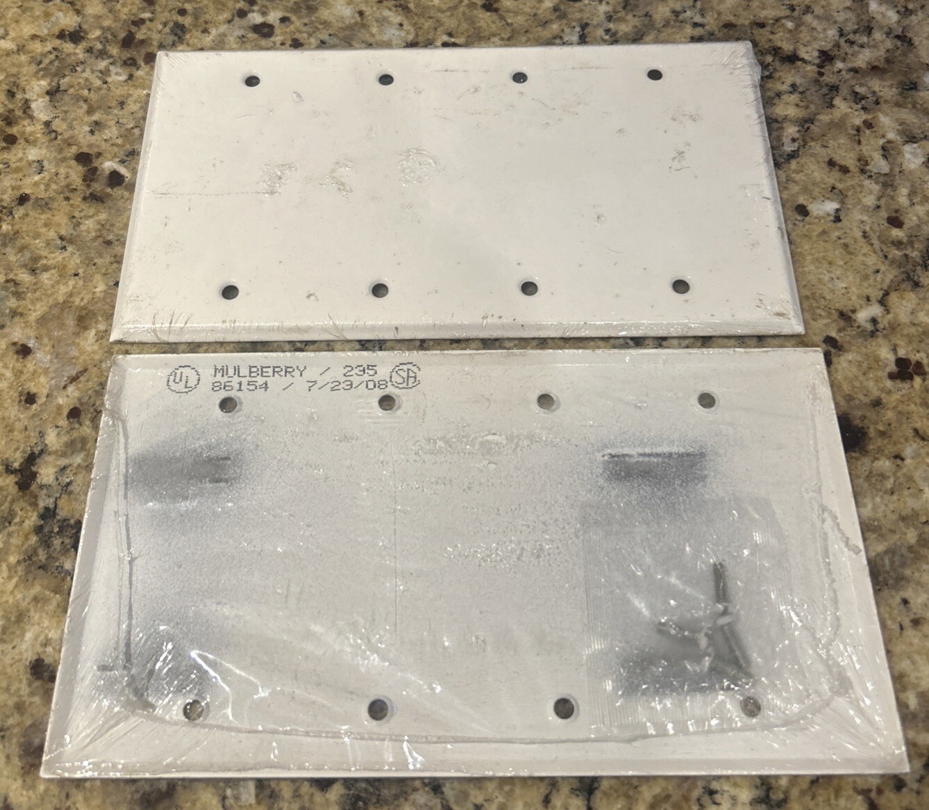 (2)- MULBERRY / 235- 86154 (4-GANG WHITE METAL BLANK PLATES) NEW SEALED