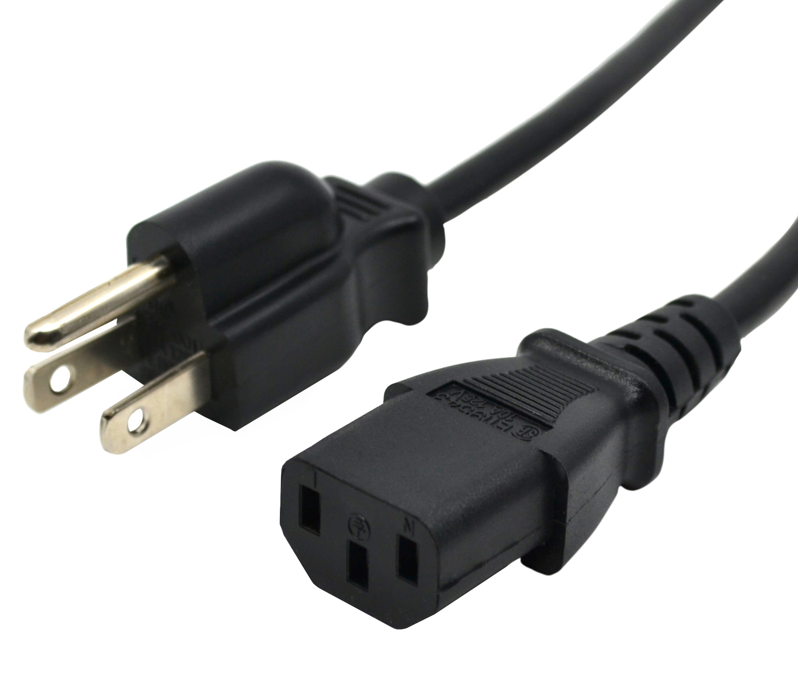 Universal 3-Prong Power Cord, 10V, 125V, 2 Meters (6.5 Feet), Black - Eisco Labs