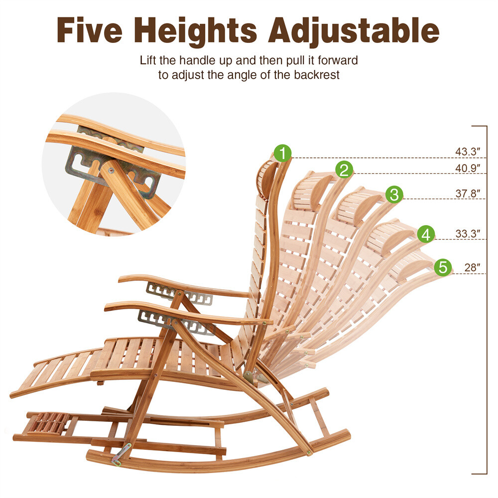 Heavy Duty Folding Rocking Chair Bamboo Living Room Indoor Outdoor Furniture US