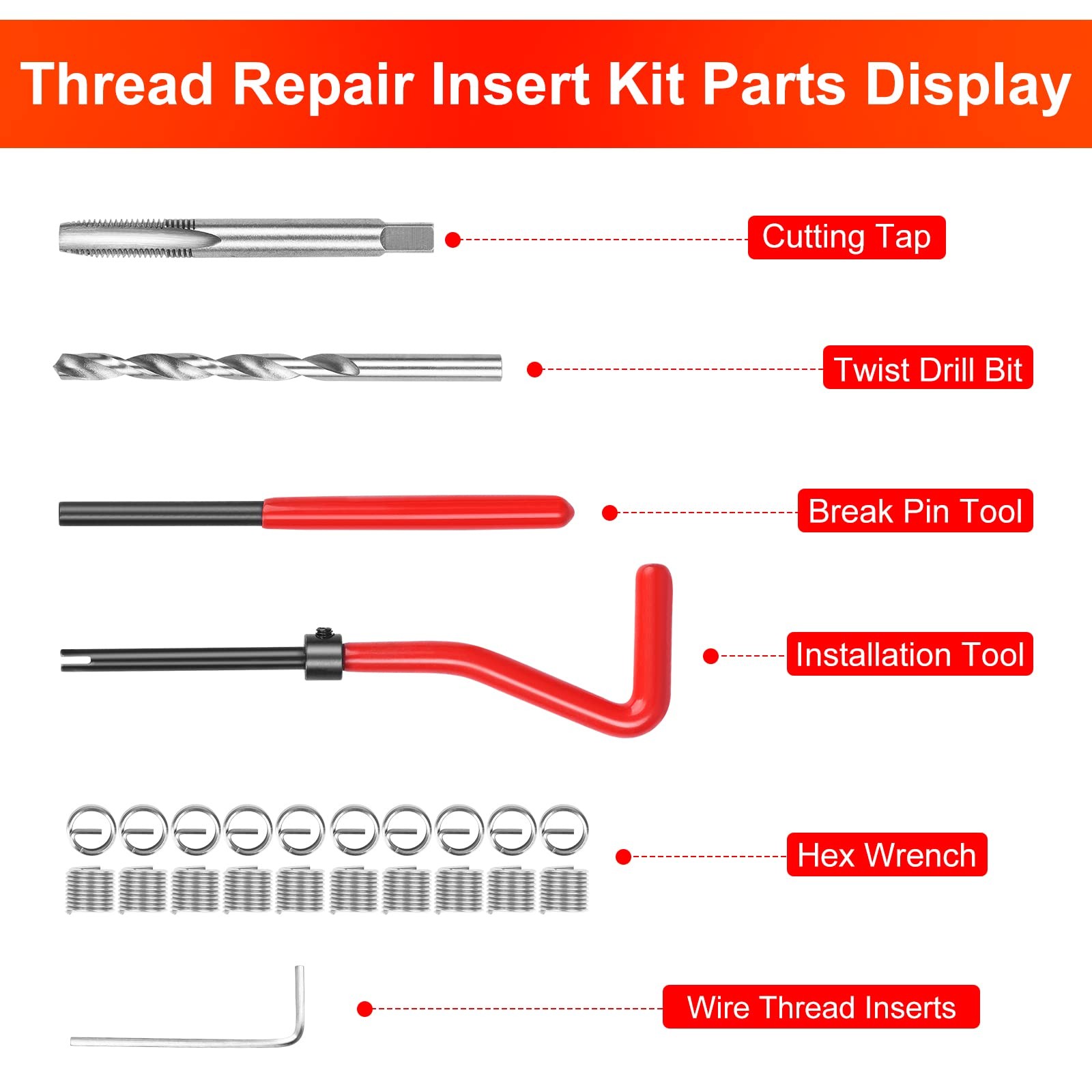JMMRRR Thread Repair Kit M6 X 1.0mm, Helicoil Metric Metric,M6×1.0mm, red