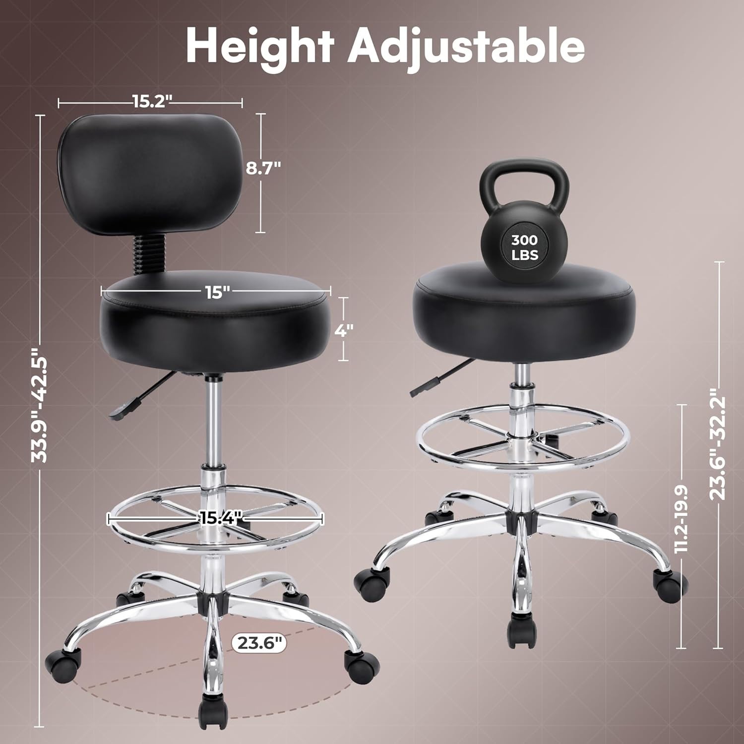 Ergonomic Drafting Chair with Adjustable Height & Backrest for Office Comfort