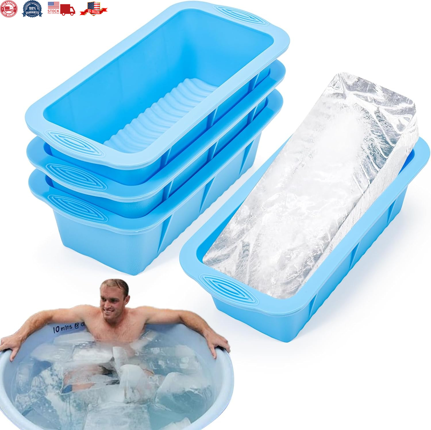 Extra Large Ice Block Mold for Ice Bath, 4 Pack 9.4Lb Big Ice Cube Molds, Silico