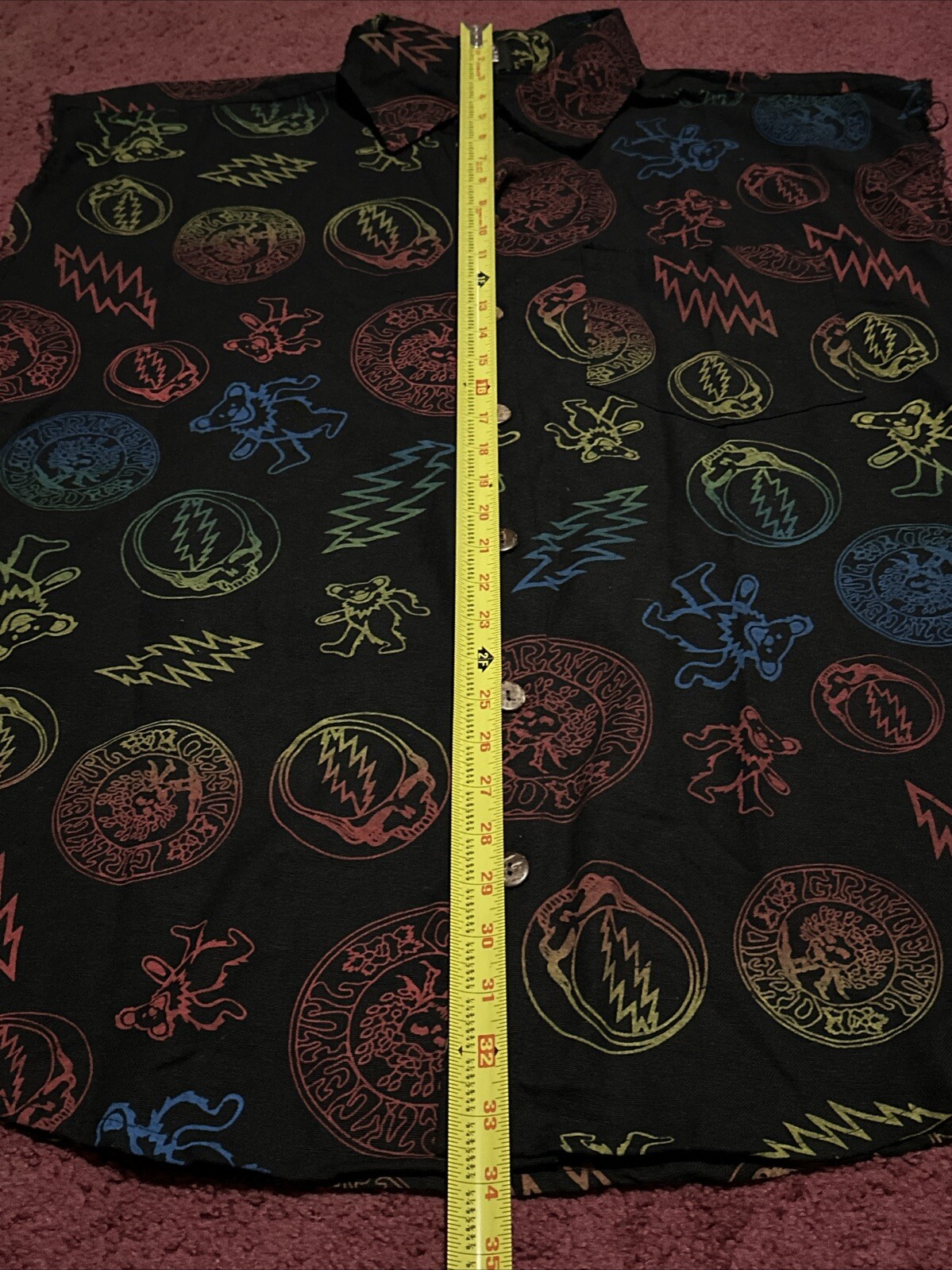 Grateful Dead Button Down Collared Cut Off Shirt Multicolored XXL