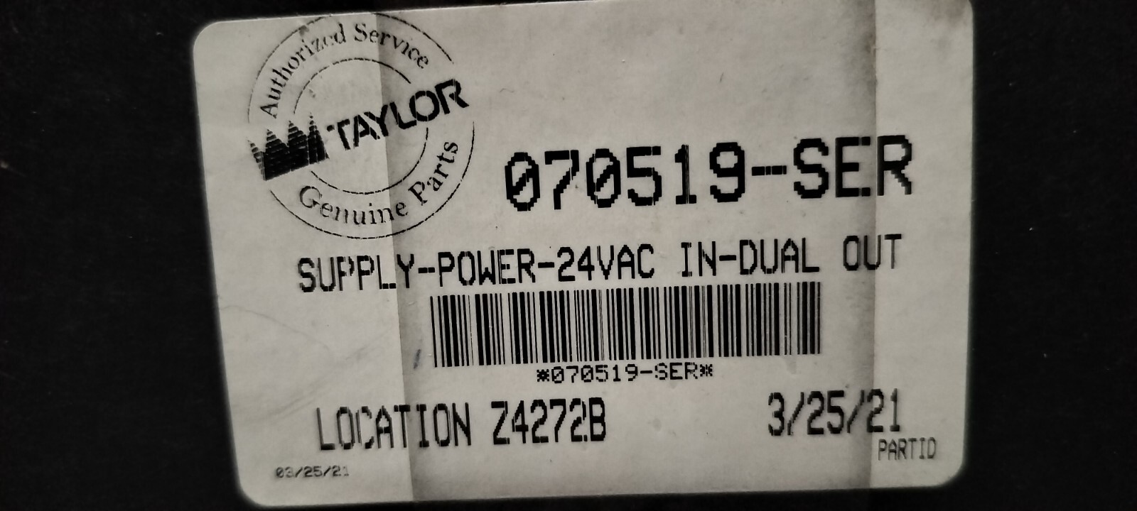 TAYLOR FREEZERS 070519-SER SUPPLY-POWER-24VAC IN-DUAL OUT