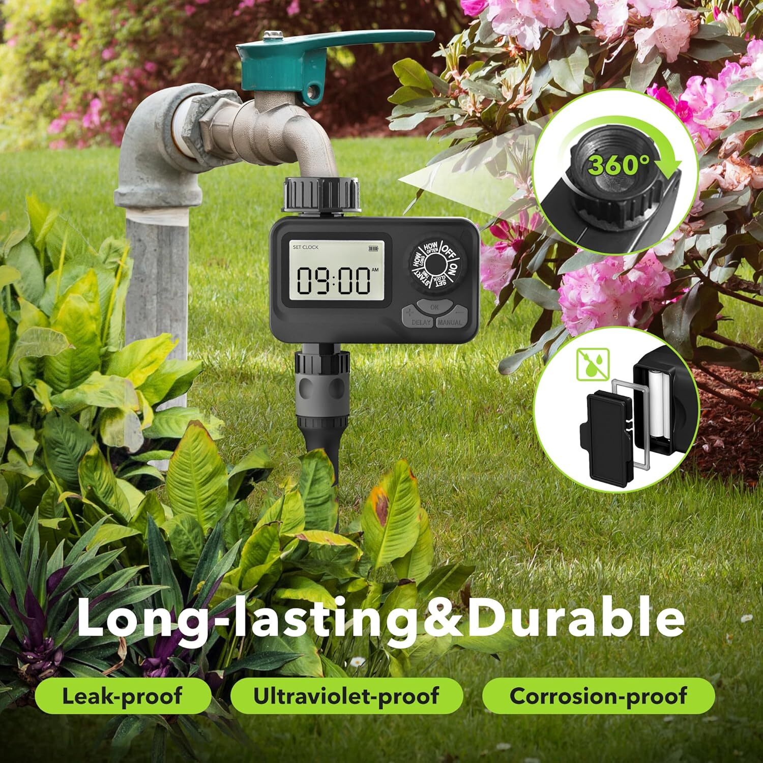 BN-LINK Sprinkler Timer Outdoor, Programmable Water Timer with Rain Delay LCD