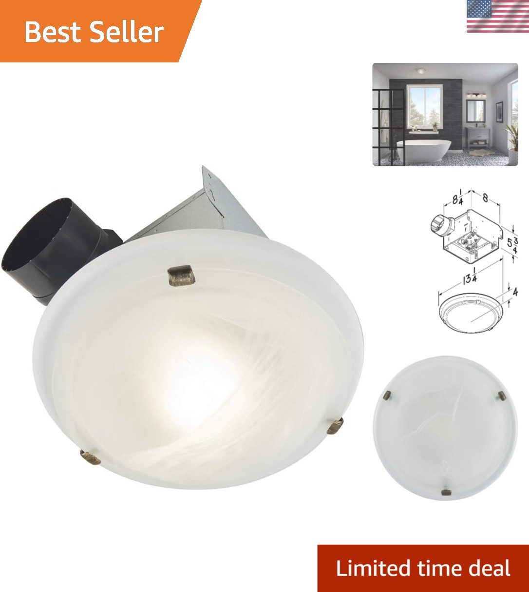 Modern Brushed Nickel & Bronze Bathroom Ventilation Fan with Crystal Light