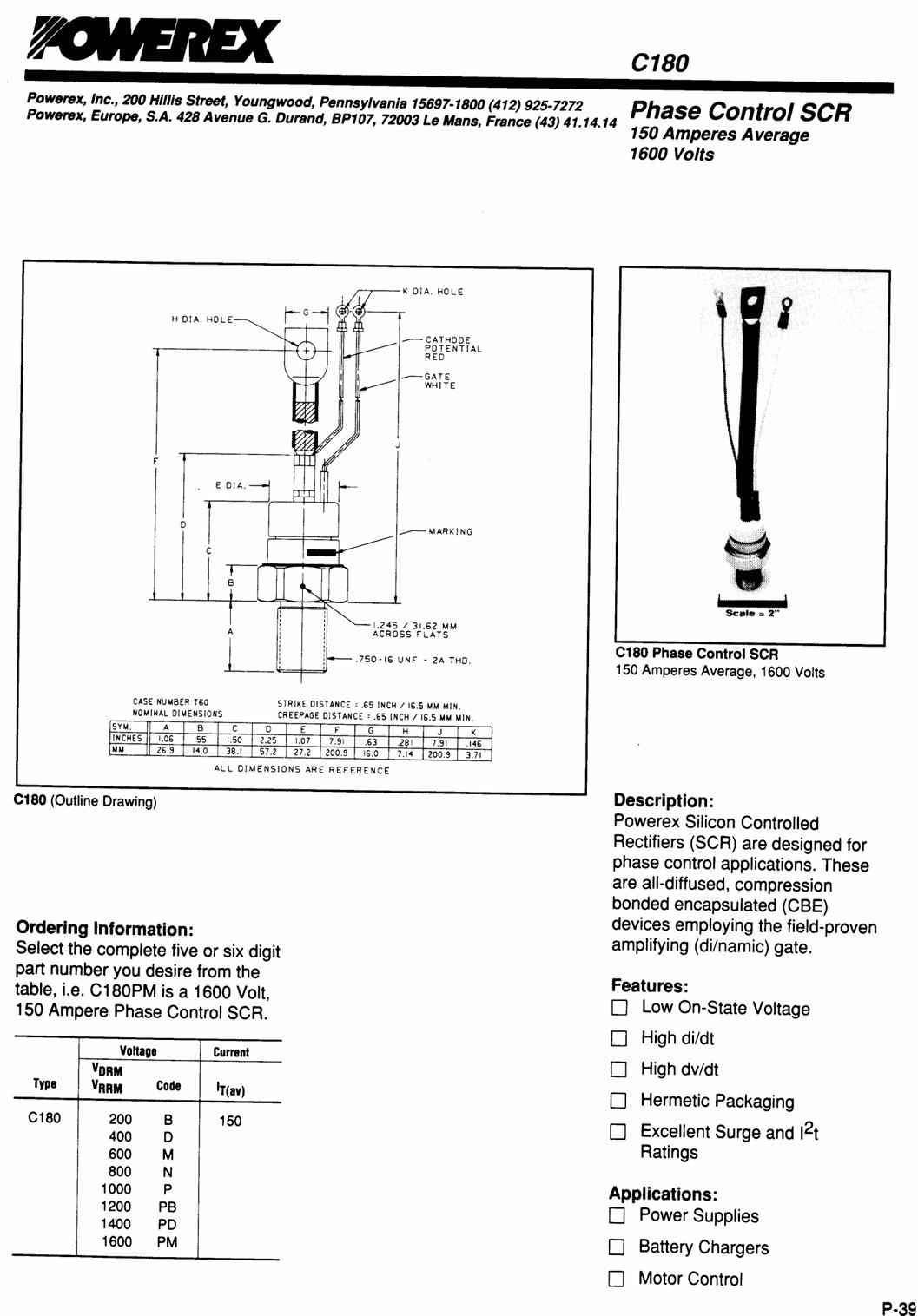 SCR C180N 150A 800V High Voltage