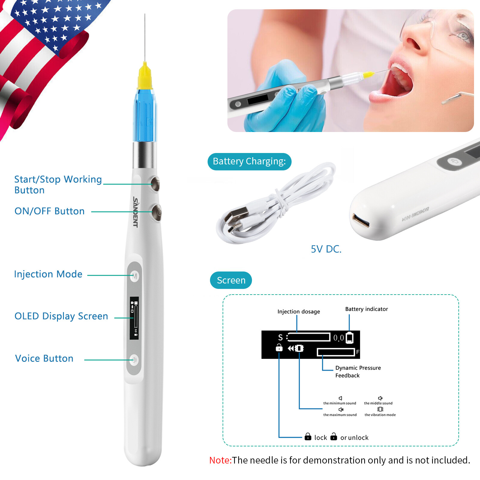 SANDENT Dental Painless Oral Local Anesthesia Device Anesthesia Injector to