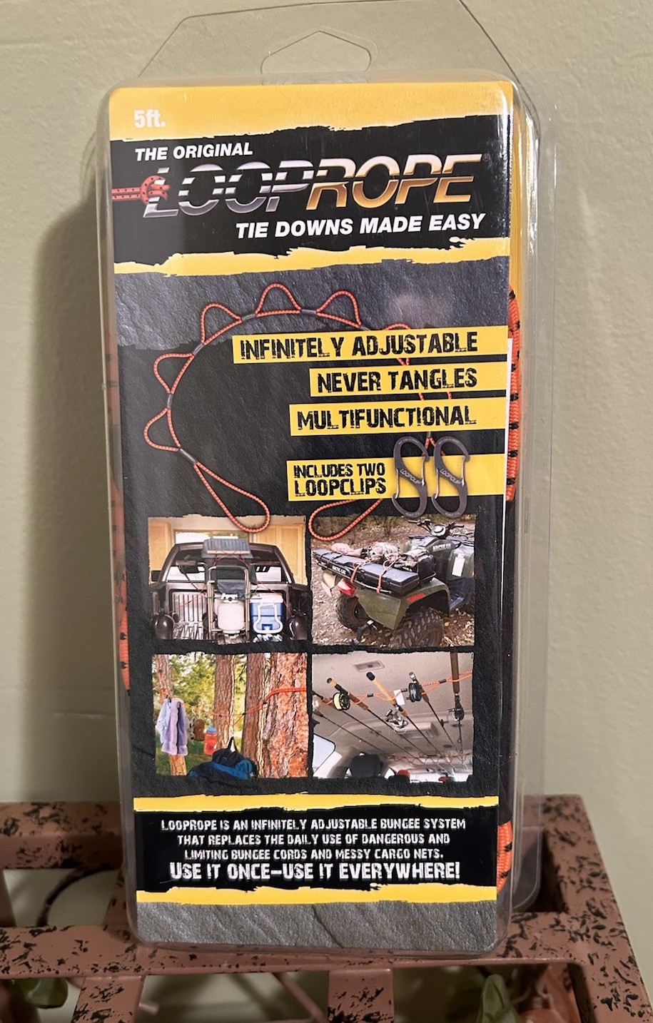 LoopRope Loop Rope Multi-Purpose 5 Ft. Tie Down Fastening System ~ Orange Black