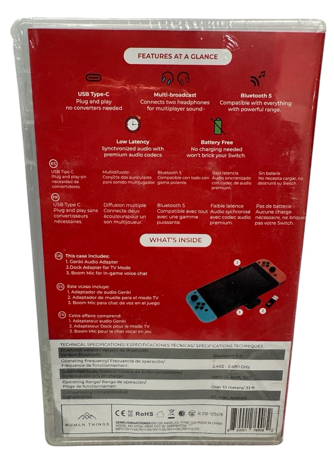 GENKI Bluetooth 5.0 Audio Adapter COMBO Nintendo Switch PS4 MAC Android Sealed