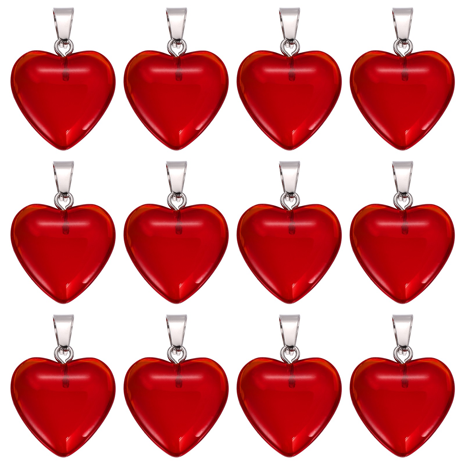 12 Pcs Heart Charms, Red Valentine Love Pendant Heart Glass Beads Charm