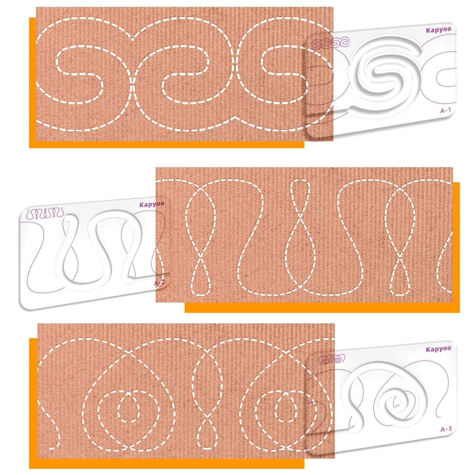 3Pcs Free Motion Quilting Templates with Non-Slip Grips, Quilting Ruler and T...