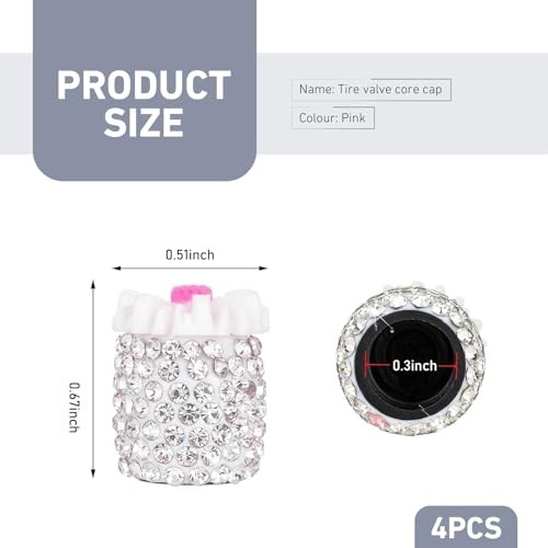 4 PCS Bling Tire Valve Stem Caps, Shiny Rhinestone Flower Car Air 1 PCS Pink