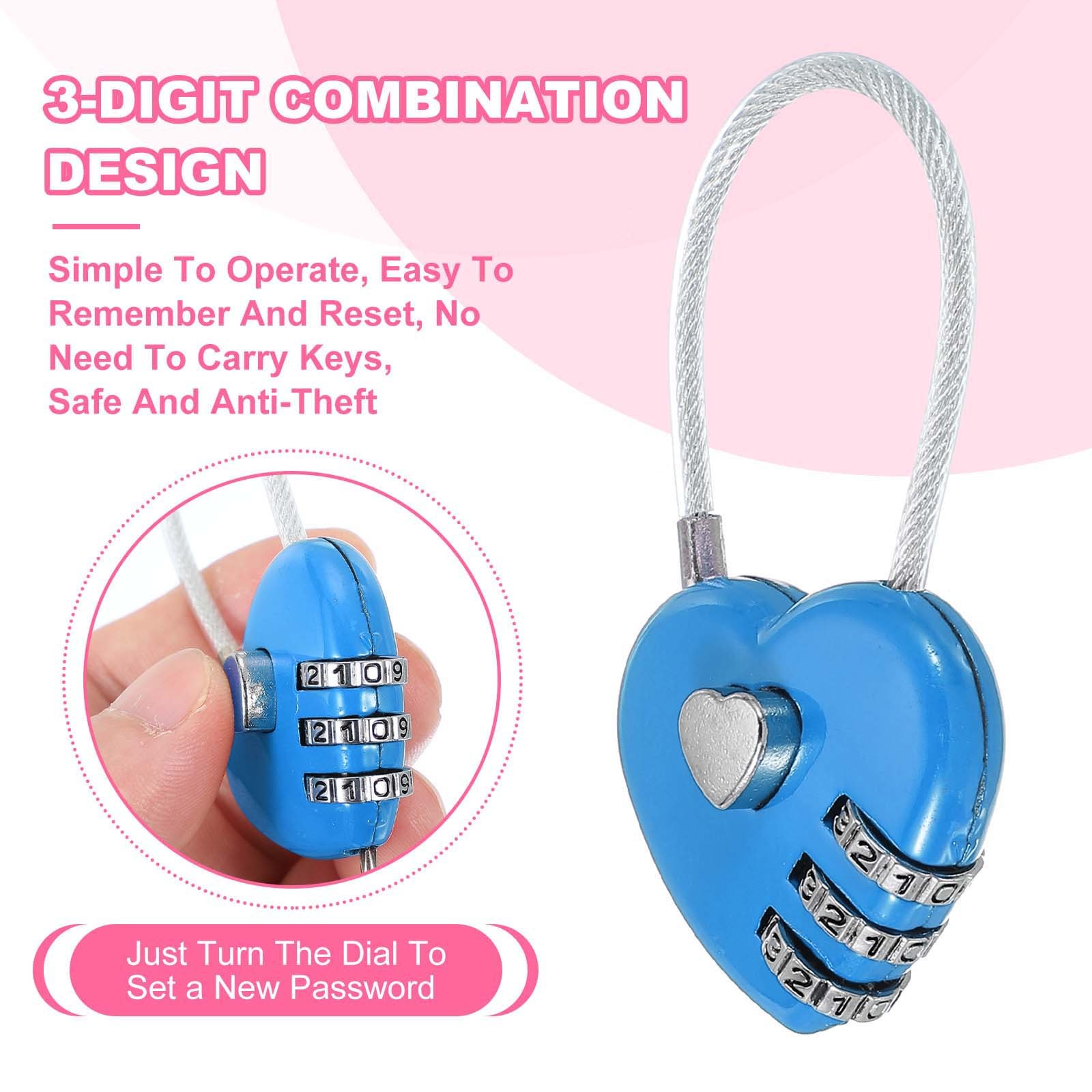 2 Pack Heart Padlock Heart Shape Love Lock Combination Lock Locker Locks Blue