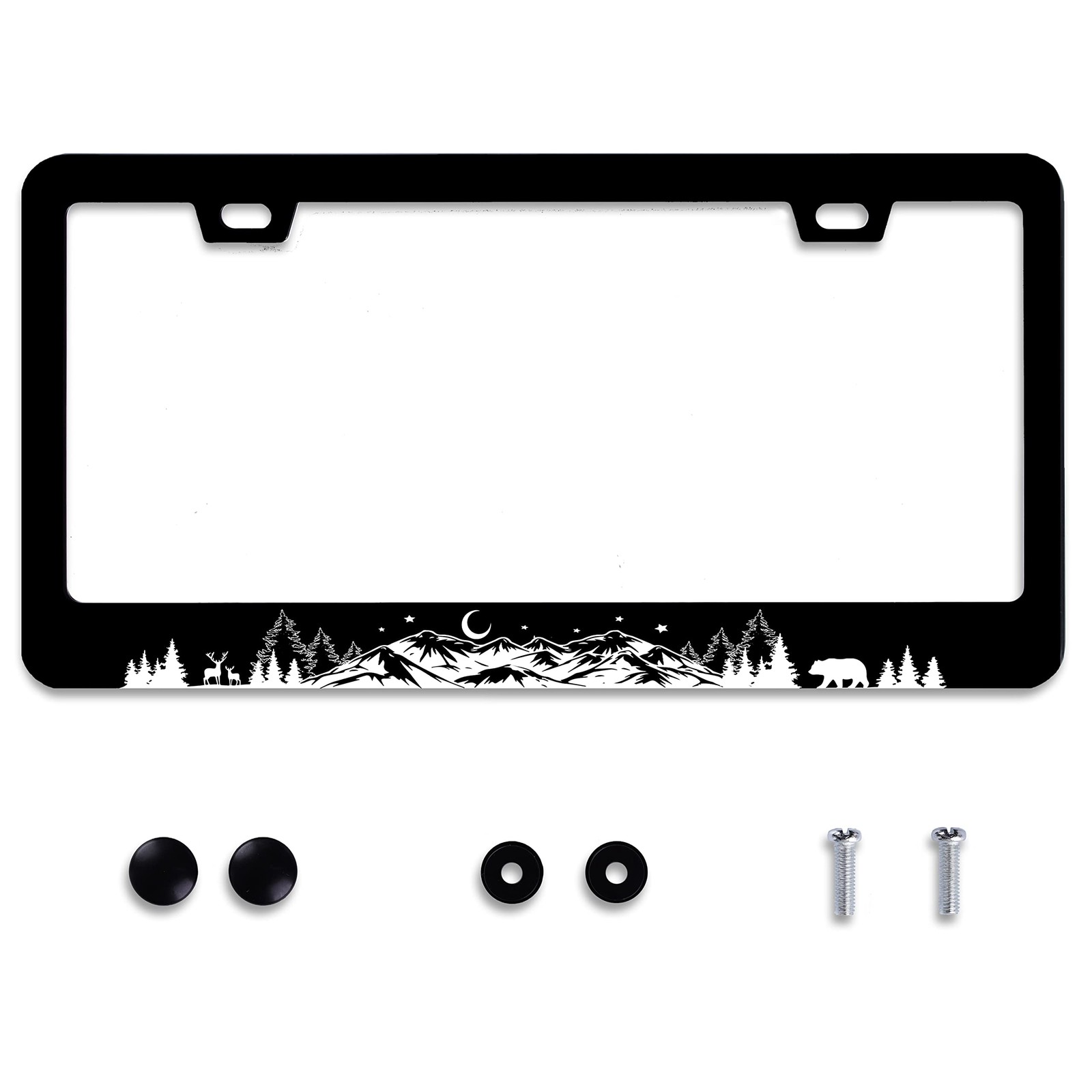 Mountains License Plate Frame Stainless Steel One size, Mountain Deer Bear