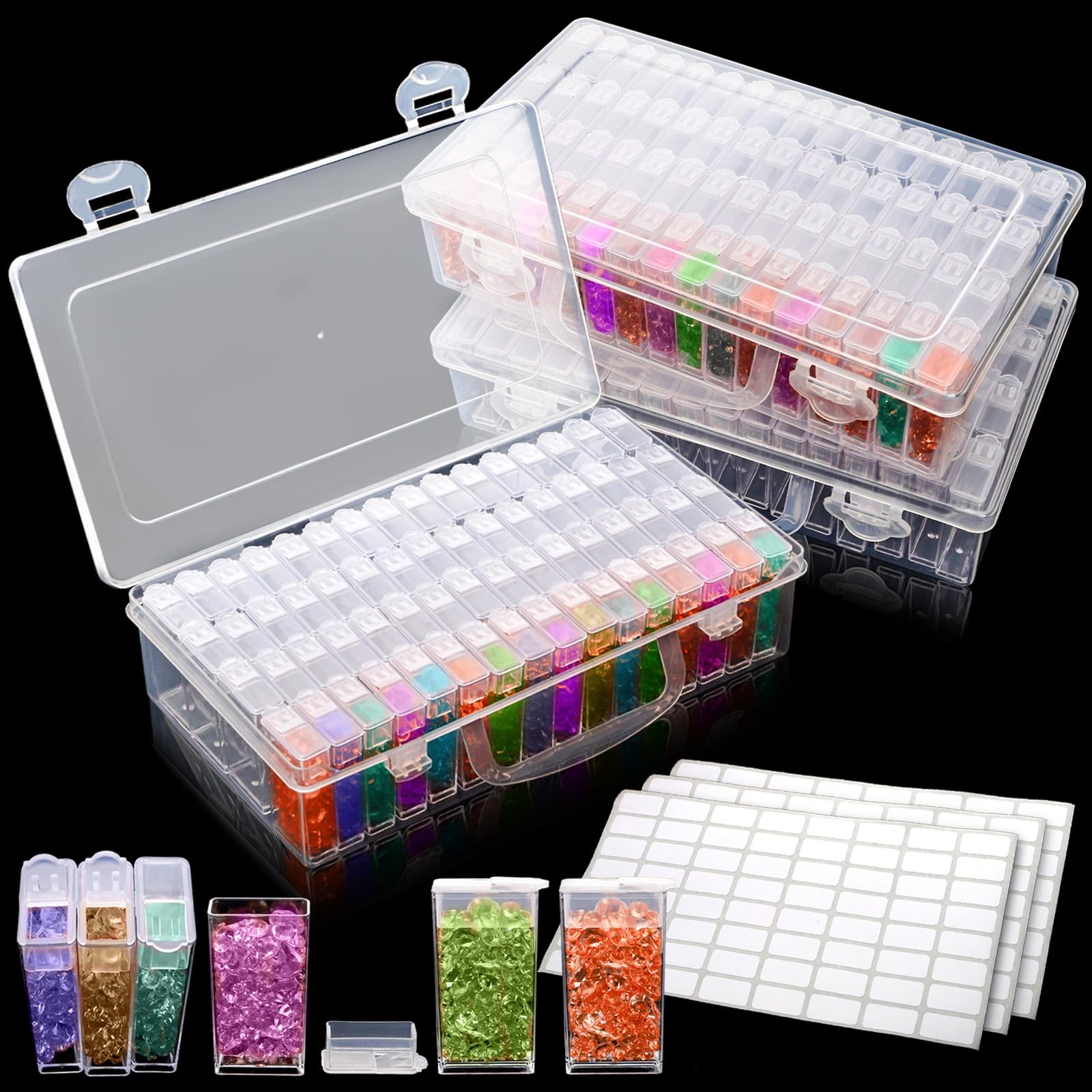 Pumtus 3 Pack Diamond Art Storage Containers, 192 Grids Acrylic Bead Clear