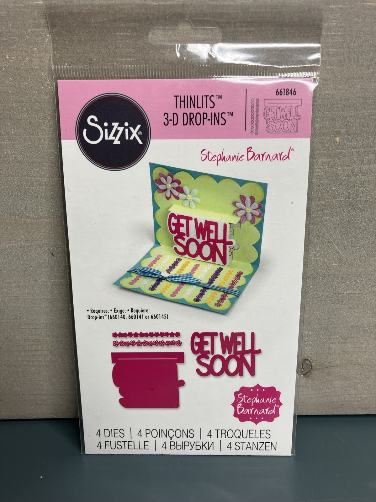 Sizzix Thinlits Die Get Well Soon 3D Drop Ins 4 dies Stephanie Barnard