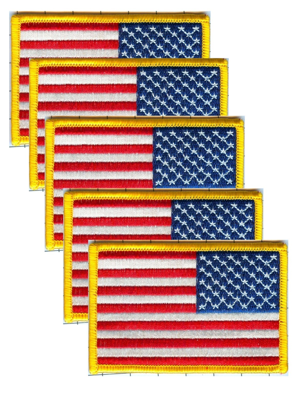 American Flag Patch-Lot of 5@$1.25ea,Star Field Rt,Gold Border 3 1/2" X 2 1/4"