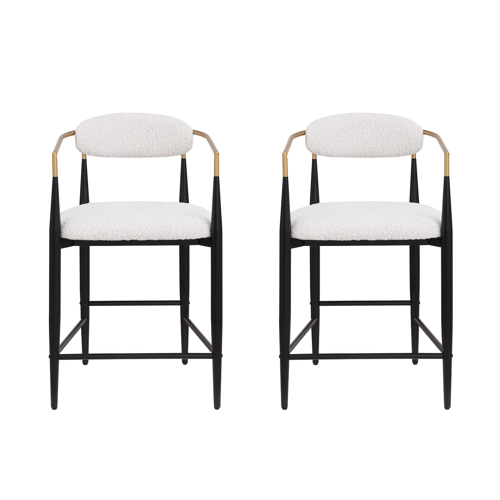 Marlowe Indoor Fabric Boucle Counter Stool Set of 2, Beige, Black, Gold
