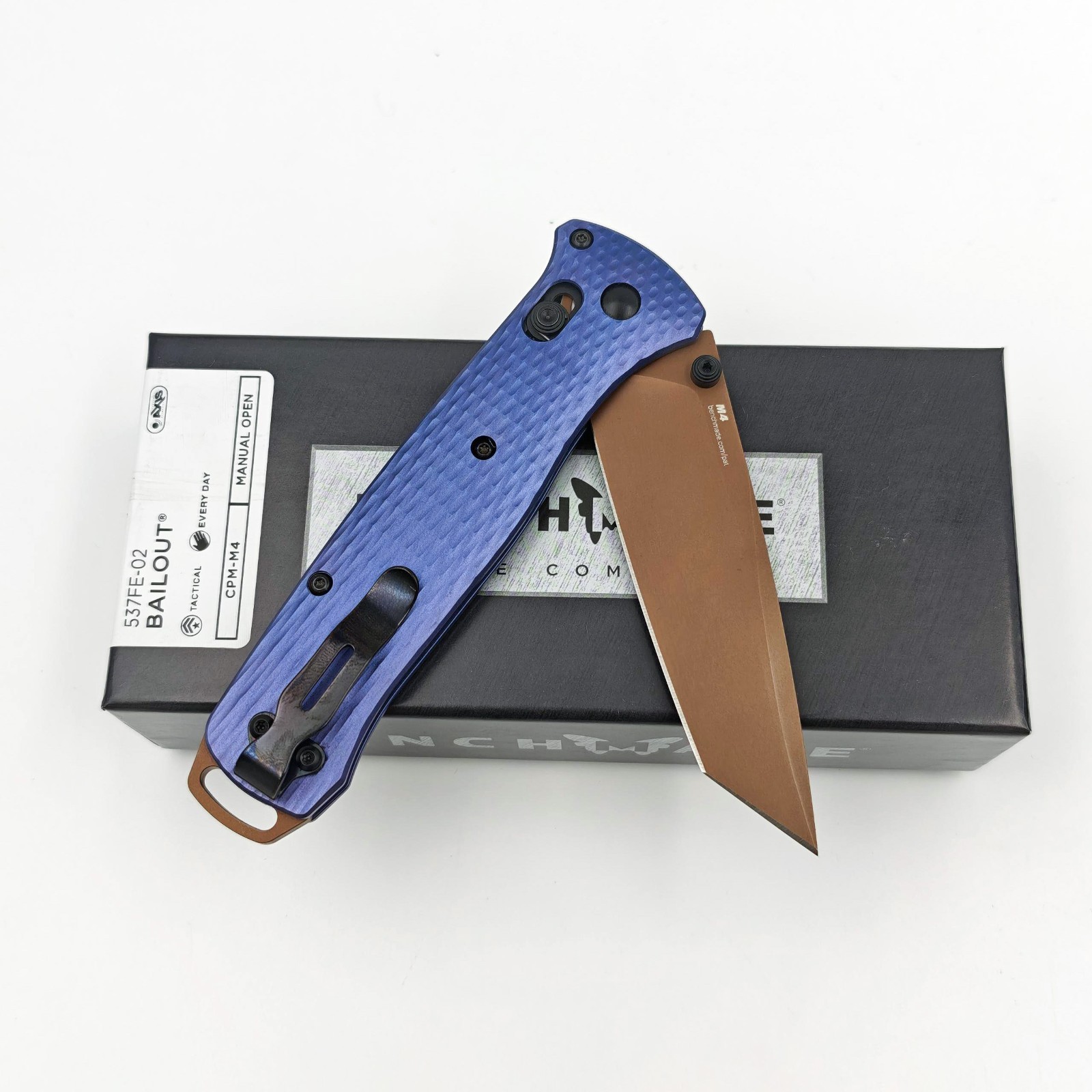 Benchmade 537FE-02 Bailout Crater Blue Handle AXIS Lock Drop Folding Knife