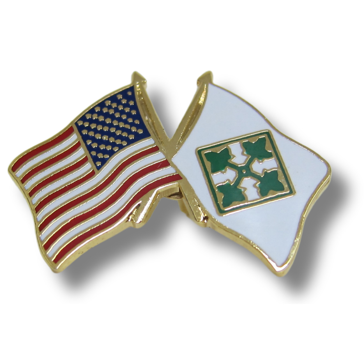 US 4th Infantry Division Combat Service ID Crossed Flag Metal Badge US Made