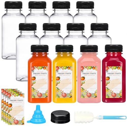 pcs 8oz Plastic Juice Bottles with Caps 12 Square 8oz-12bottles 8.0 ounces